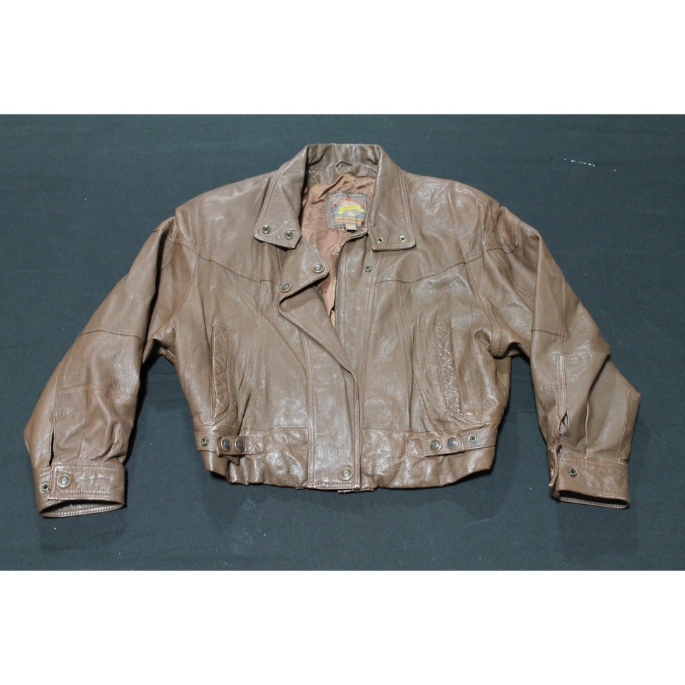 Adventure Bound Originals Brown Leather Bomber Motorcycle Jacket Mens M